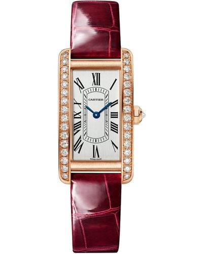 Cartier Small Rose Gold And Diamond Tank Américaine Watch 35mm - Red
