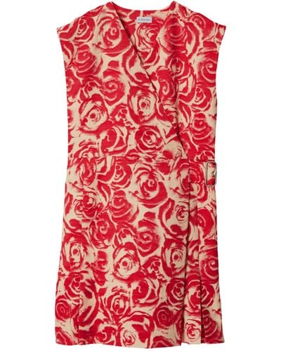 Burberry Rose Print Mini Dress - Red