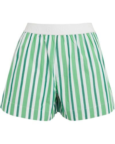 Ganni Cotton Striped Shorts - Green