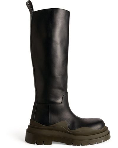 Bottega Veneta Leather Tire Knee-high Boots - Black