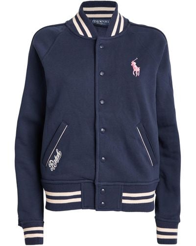 Polo Ralph Lauren Pink Pony Fleece Baseball Jacket - Blue