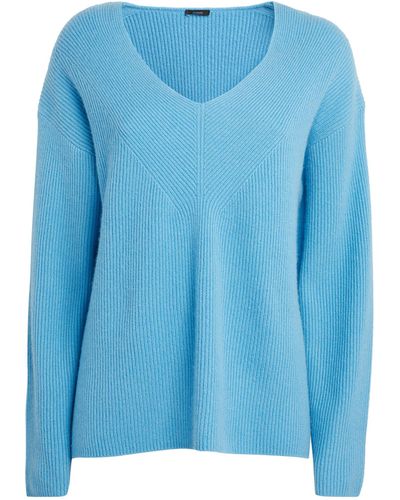 JOSEPH Pure Cashmere V-neck Sweater - Blue