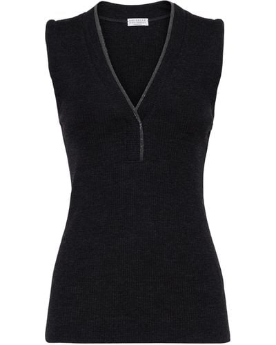Brunello Cucinelli Wool Monili-detail Jumper Vest - Black