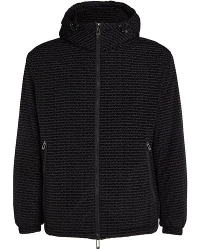 Emporio Armani Velvet Monogram Hooded Jacket - Black