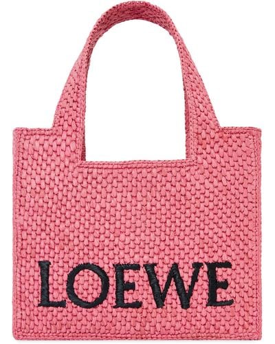Loewe X Paula's Ibiza Mini Raffia Font Tote Bag - Pink