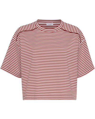 Brunello Cucinelli Cotton Striped T-shirt - Red