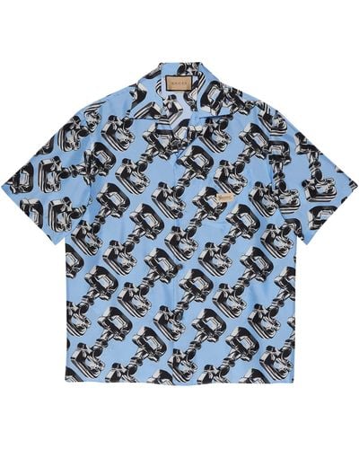 Gucci Silk 3d Horsebit Shirt - Blue