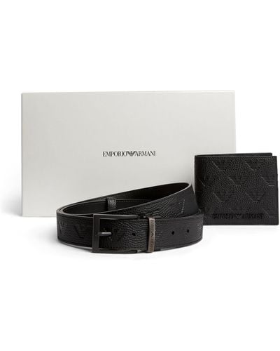 Emporio Armani Leather Wallet And Belt Gift Set - White