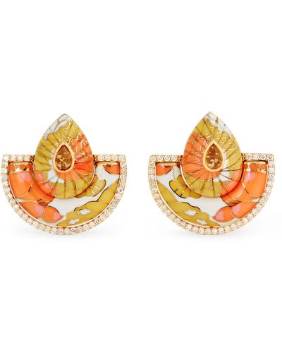 L'Atelier Nawbar Yellow Gold And Diamond Bond Street Fan Earrings - Orange