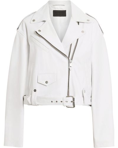 AllSaints Leather Cropped Dayle Biker Jacket - White