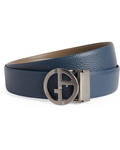 Giorgio Armani Reversible Leather Logo Belt - Blue