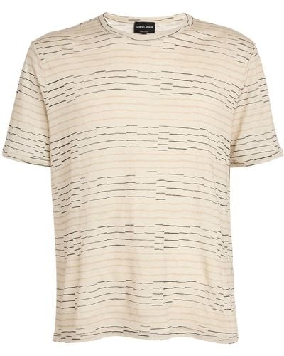 Giorgio Armani Linen Uneven Stripe T-shirt - Natural