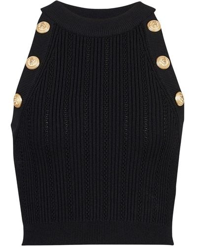 Balmain Button-embellished Knit Crop Top - Black