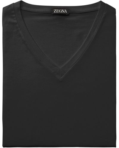 Zegna Cotton-blend V-neck T-shirt - Black