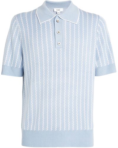 CHE Knitted Striped Polo Shirt - Blue