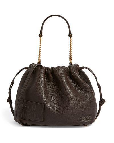 Sandro Grained Leather Bucket Bag - Brown