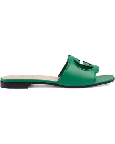Gucci Leather Cut-out Sandals - Green