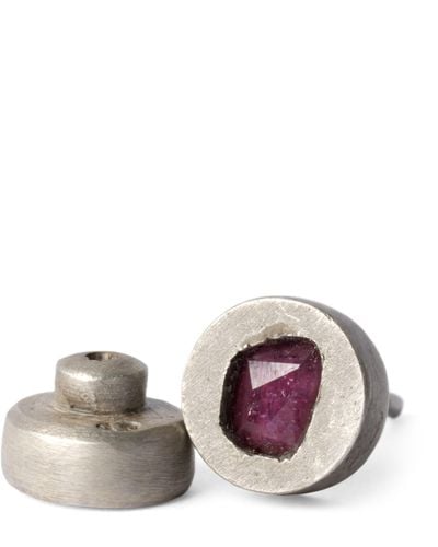 Parts Of 4 Sterling Silver And Ruby Single Earring - Grey