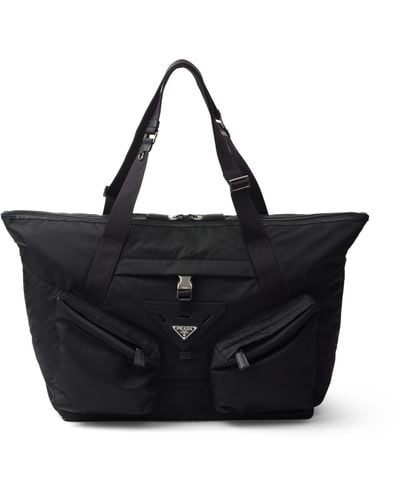 Prada Leather And Renylon Travel Tote Bag - Black