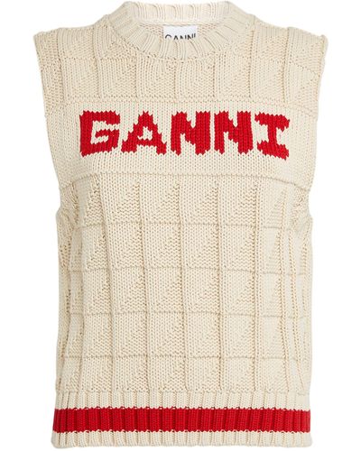 Ganni Logo Sweater Vest - White