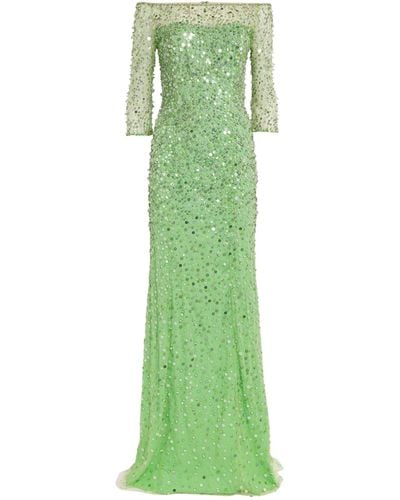 Jenny Packham Embellished Lantana Gown - Green
