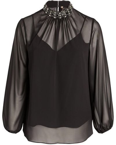 Marina Rinaldi Embellished Sheer Blouse - Black