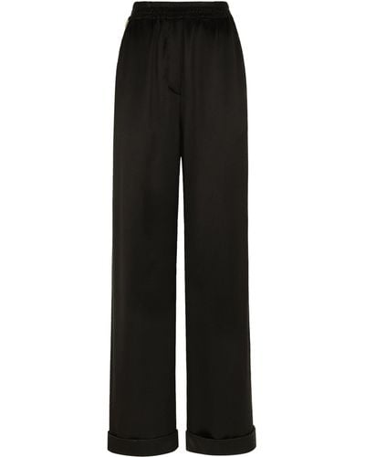 Dolce & Gabbana Silk Satin Wide-leg Trousers - Black