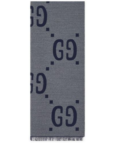 Gucci Wool-silk Reversible Gg Scarf - Grey