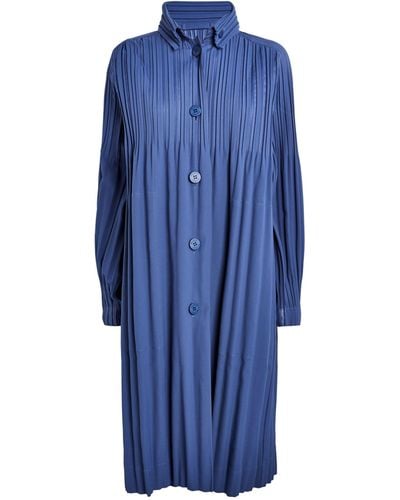 Pleats Please Issey Miyake Smooth Single-breasted Coat - Blue