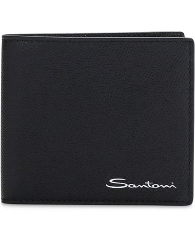 Santoni Textured Leather Wallet - Black