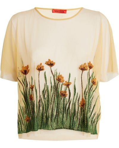 MAX&Co. X Fatma Mostafa Embroidered Sheer T-shirt - Natural