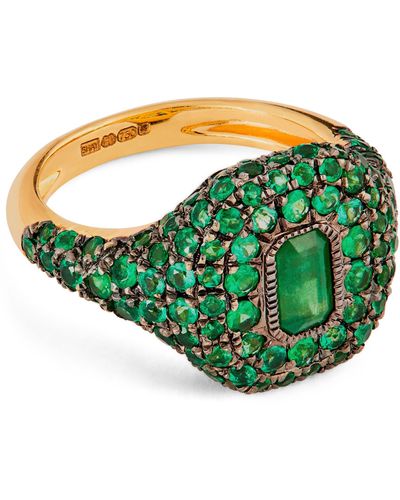 SHAY Yellow Gold And Emerald Pavé New Modern Pinky Ring - Metallic