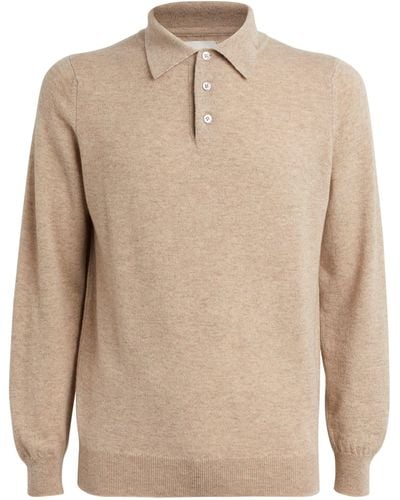Harrods Cashmere Long-sleeve Polo Shirt - Natural