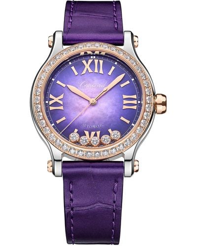 Chopard Rose Gold And Diamond Happy Sport Watch 33mm - Purple
