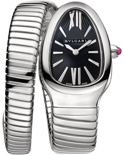 BVLGARI Stainless Steel And Pink Rubellite Serpenti Tubogas Watch 35mm - Gray