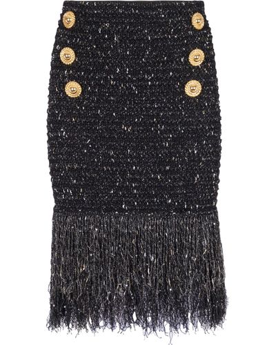 Balmain Tweed Fringed Mini Skirt - Black
