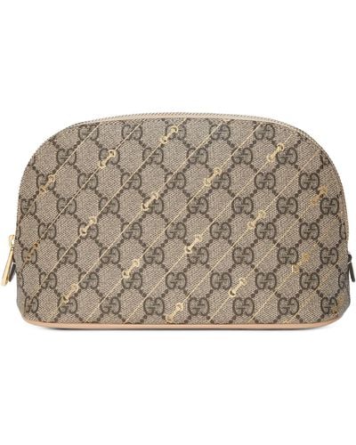 Gucci Gg Supreme Horsebit Cosmetic Bag - Grey
