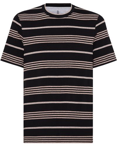 Brunello Cucinelli Cotton Striped T-shirt - Black