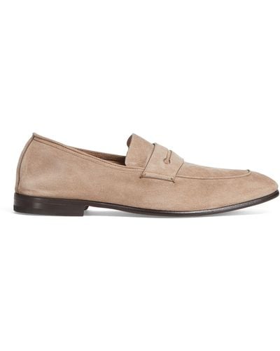 Zegna Suede L'asola Loafers - Natural