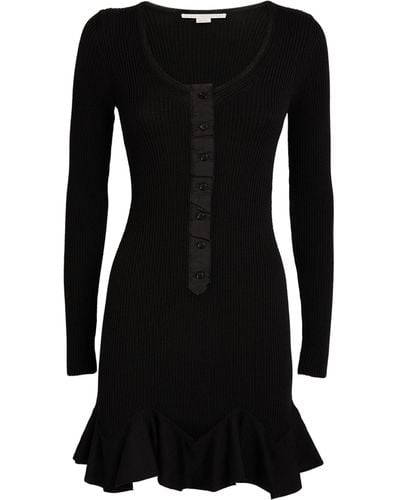 Stella McCartney Wool Rib-knit Long-sleeve Dress - Black