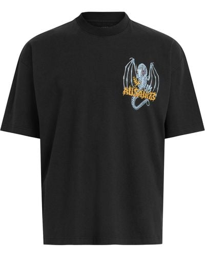 AllSaints Cotton Dragon Skull T-shirt - Black