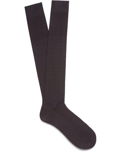 Zegna Cotton Ribbed Knee Socks - Black