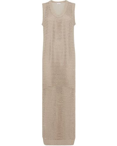Brunello Cucinelli Sequinned-knit Maxi Dress - Natural