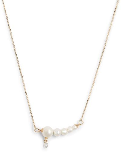 PERSÉE Yellow Gold, Diamond And 5-pearl Gradient Chain Necklace - Metallic