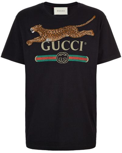 Gucci Fake Logo Feline T Shirt - Black