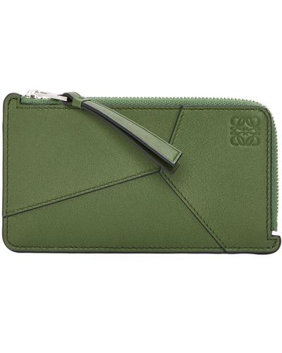 Loewe Leather Puzzle Coin And Card Holder - Green