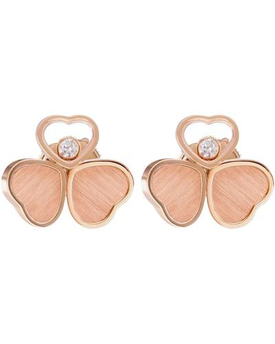 Chopard Rose Gold And Diamond Happy Hearts Wings Earrings - Pink