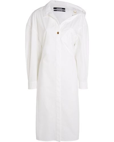 Jacquemus Cotton Asymmetric Midi Shirt Dress - White