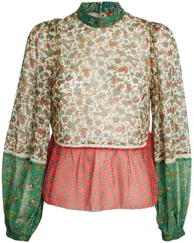 MAX&Co. Floral Print High-neck Blouse - Green