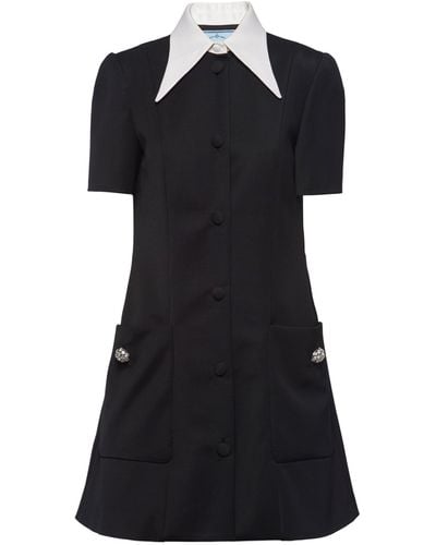 Prada Wool Satin-collar Dress - Black